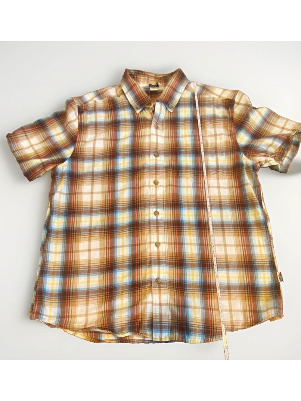 Eddie Bauer Men’s M Plaid Short Sleeve Button-Up Woven Cotton Point Collar